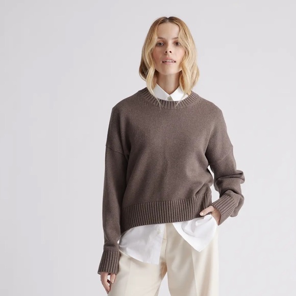 NWT Quince 100% Organic Cotton Boyfriend Crew Sweater - Small - Heather Brown - Picture 2 of 8